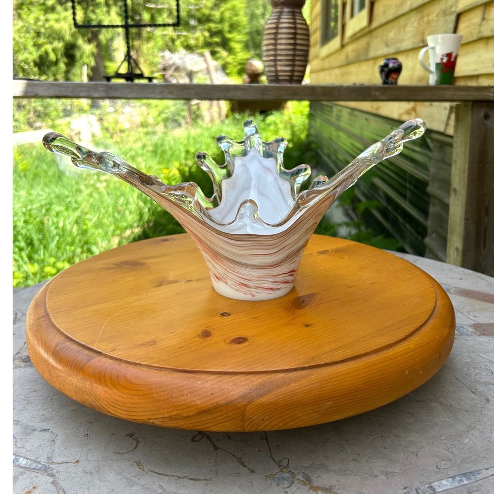 Vintage Art Glass Splash Centerpiece Bowl Swirl MCM Murano Style Kirch Handblown